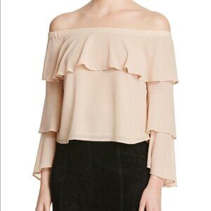Bardot Ruffle Beige Off Shoulder Top Size 8